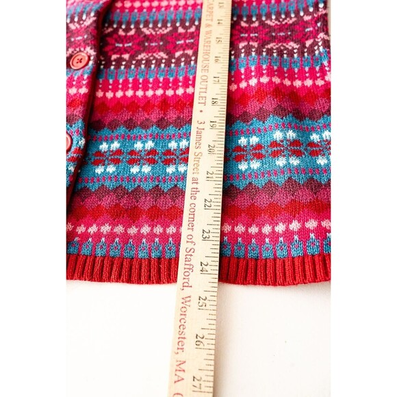Talbots Petites womens L button cardigan sweater Fair isle red blue cotton knit - Picture 5 of 7